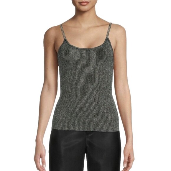 Chain Strap Tank Top Sweater Women Large 11-13 Black Silver Metallic Sleeveless - Picture 1 of 14